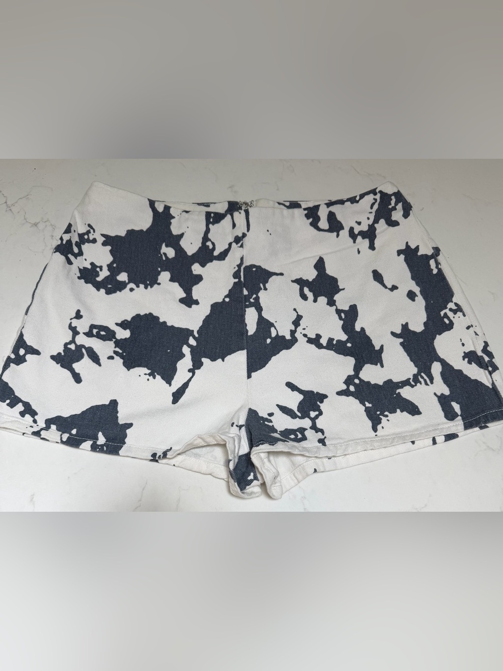 Le Lis white & blue Cow Print Jean Shorts